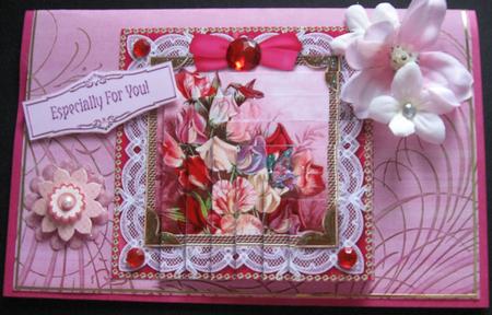 Lace Pink Sweet Peas 5in One Corner Stacker by Joy Comstock