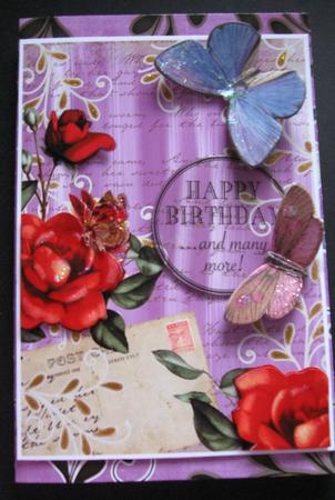 Lilac Colour Red Rose Painted Postcard A4 Backing Paper by Joy Comstock