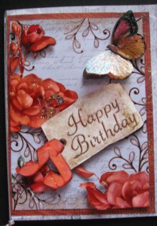Peach Roses Silver Happy Birthday Tag Step by Step Sheet by Joy Comstock