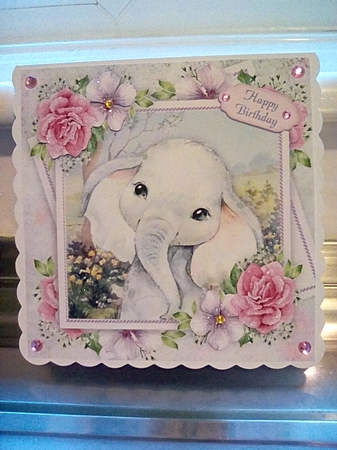 Beautiful Elephant With Pink Roses 8x8 by Joyce Edwards
