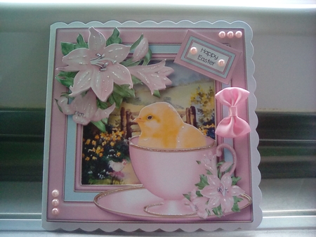 Easter Chick & Pink Lilies by Joyce Edwards