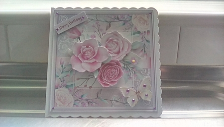 Roses and butterfly 7x7 card by Joyce Edwards