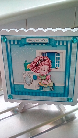 Bubbles Laundry - Square Card Topper With Decoupage by Joyce Edwards