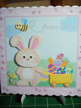 Pink Easter bunny card front by Joyce Edwards