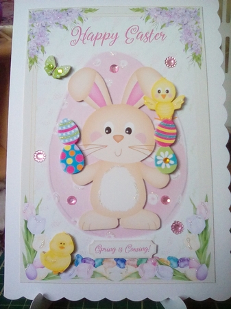 Happy Easter Bunny Decoupage A5 Topper 3 by Joyce Edwards