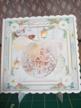 Christmas Vintage Baubles Decoupage 7x7ins Topper 18 by Joyce Edwards