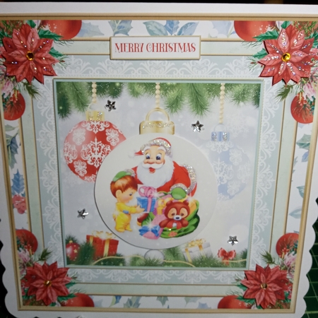 Christmas Santa Bauble 7x7ins Topper 3 by Joyce Edwards