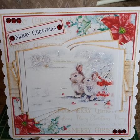 Christmas Animals Rabbits Open Book 7x7 inch by Joyce Edwards
