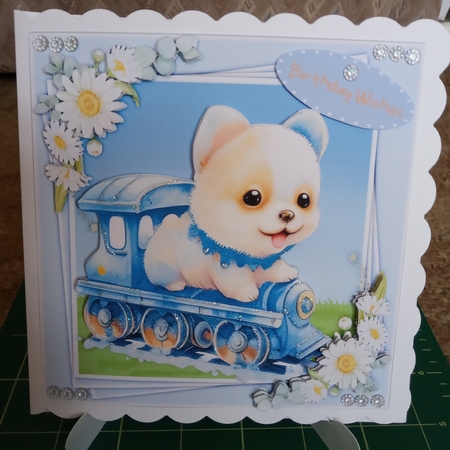 8x8 Mini Kit Pup Riding a Train by Joyce Edwards
