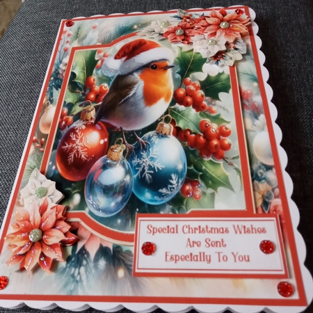 Little Robin Perched On Christmas Baubles - 5x7 by Joyce Edwards