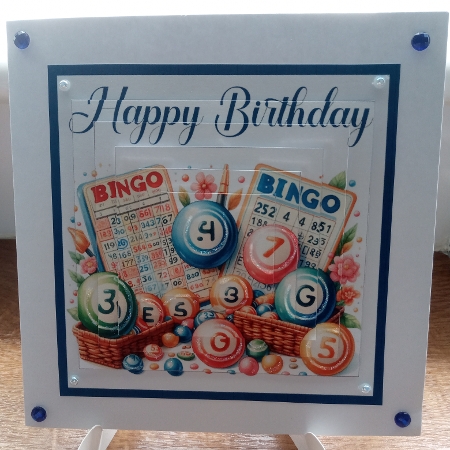 Happy Birthday Bingo Card Front with Pyramid by Joyce Edwards