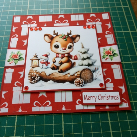 Christmas Baby Reindeers 2 Card Front 6x6 by Joyce Edwards