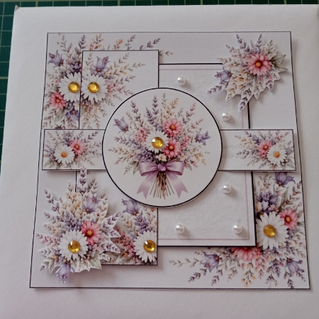 Elegant Floral Lace Card Topper with Pink & Purple Blooms by Joyce Edwards