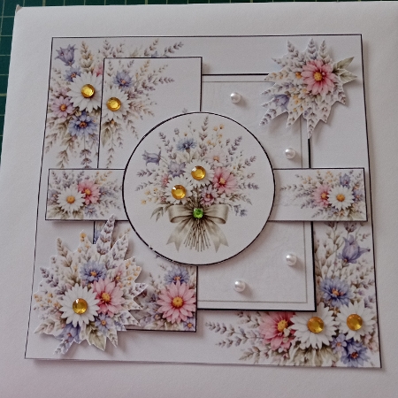 Pastel Floral Lace Card Topper with Daisy & Cosmos Bouquet by Joyce Edwards