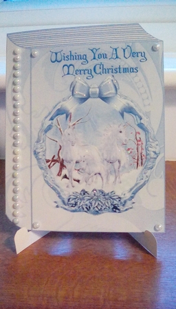 Beautiful White Horses in a Plaque, on Folded A5 Book by Joyce Edwards