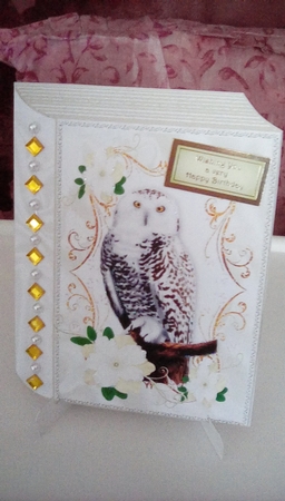 Beautiful Owl on a Branch with Flowers Folded Book by Joyce Edwards