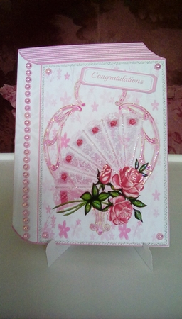Pretty Lace Fan with Pink Roses Folded Book by Joyce Edwards