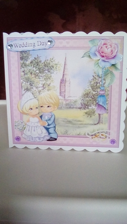 Cute Wedding Couple Church Scene Card Topper & Decoupage by Joyce Edwards