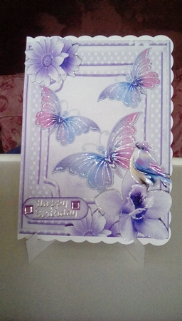 Pretty Lilac Butterflies, Flowers and Bird by Joyce Edwards