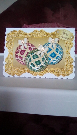 Christmas Baubles On Fancy Gold Frame Topper 2 by Joyce Edwards