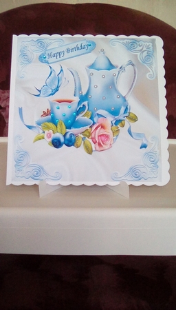 pretty blue teapot with roses and butterflies 8x8 mini kit by Joyce Edwards