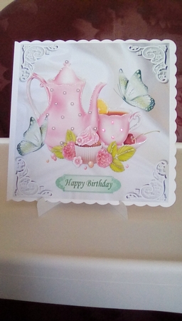 pretty pink teapot with cupcake and butterflies 8x8 mini kit by Joyce Edwards