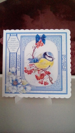 BLUE TIT Christmas 7.8 Quick Layer Card or Decoupage Mini Kit by Joyce Edwards