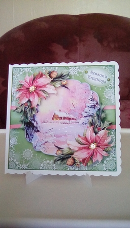 Snowflakes Border - Sunset Snowy Cabin by Joyce Edwards