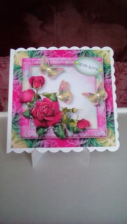 Art Nouveau Bright & Butterflies - Deep Pink Roses 8x8 by Joyce Edwards
