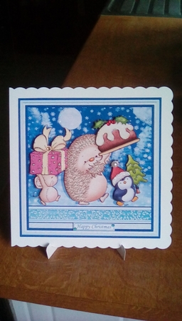 HEDGEHOGS PUDDING PARADE Christmas 7.5 Decoupage & Insert Mini Kit by Joyce Edwards