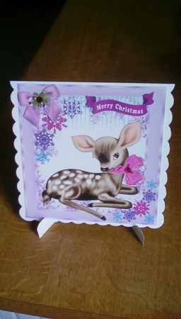 Cute Deer in lilac bow with icicles 8x8 by Joyce Edwards