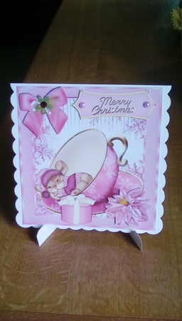 Santas Been! little mouse sleeping in a pink teacup 8x8 by Joyce Edwards