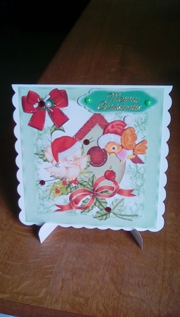 Cute little robins with bird house and bow 8x8 by Joyce Edwards
