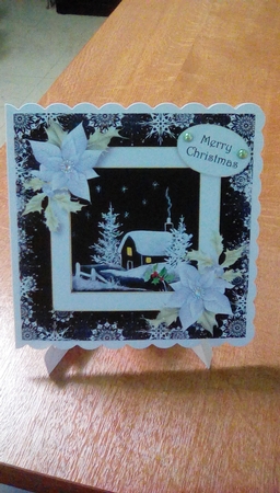 Monochrome Cosy Christmas Cottage 8x8 by Joyce Edwards