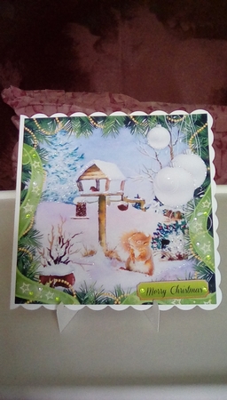 Beautiful Christmas Scene With Squirrel  8x8  by Joyce Edwards