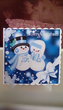 Mr And Mrs Snowman  in blue 8x8 by Joyce Edwards