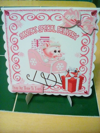 Cute little pink piggy with presents in a sleigh 8x8 by Joyce Edwards