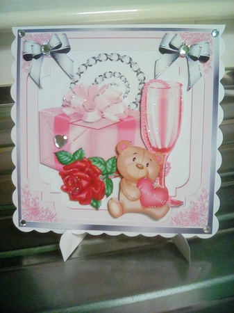 Lovely valentine red rose, with present and pink champagne 8x8 by Joyce Edwards
