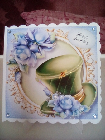 Fabulous Hat & Blue Roses 8x8 by Joyce Edwards
