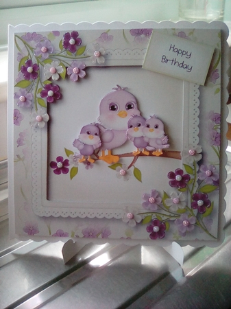 Mummy & 3 Baby Birds - mothers day or birthday by Joyce Edwards