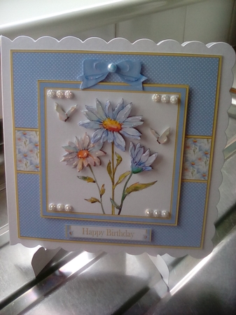 Lovely Watercolor Daisies Birthday Topper (Darker Blue) by Joyce Edwards