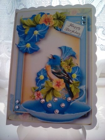 Teacup, Saucer & Flowers - Bluebird A5 by Joyce Edwards