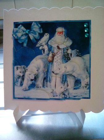 Santa And His Winter Animals Shell Edged Corner Side Stacker by Joyce Edwards