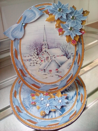 Blue Village Church Oval Easel Card Mini Kit by Joyce Edwards