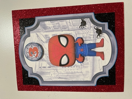 Spider Boy - 7x5 inch topper with decoupage by Joyce Perkins