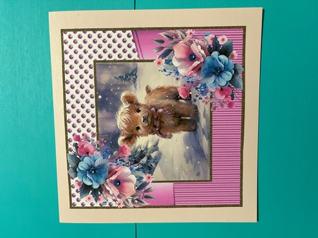 Baby Highland Cow In Christmas Pink Dotty 8x8 Frame (Two) by Joyce Perkins