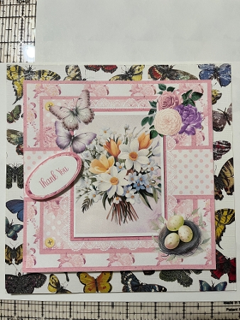 Shabby Spring 7: Butterflies & Floral 8 x 8 Card Insert with Pink Floral Background by Joyce Perkins