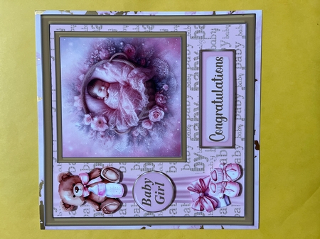 Framed new baby girl card front C by Joyce Perkins