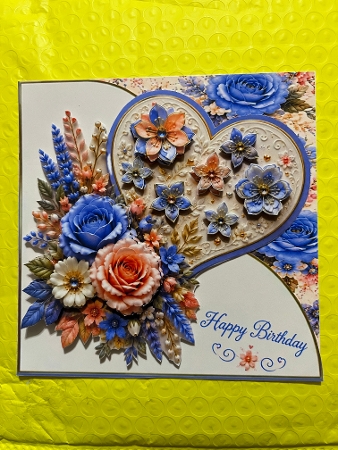 Blue & Peach Floral Heart Birthday Card Kit by Joyce Perkins