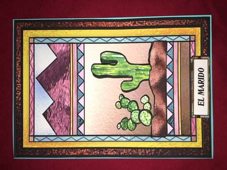 Stained Glass South West Desert Cactus - 5 x 7 Card Topper Plus Spanish Relative Tags by Joyce Perkins
